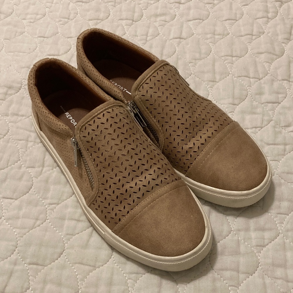 Report Women's Tan Perforated Slip-On Sneakers